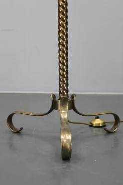 Pamono Brass Floor Lamp with Glass Shade, 1940s