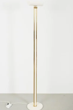Clearance Pamono Brass Floor Lamp with White Shade