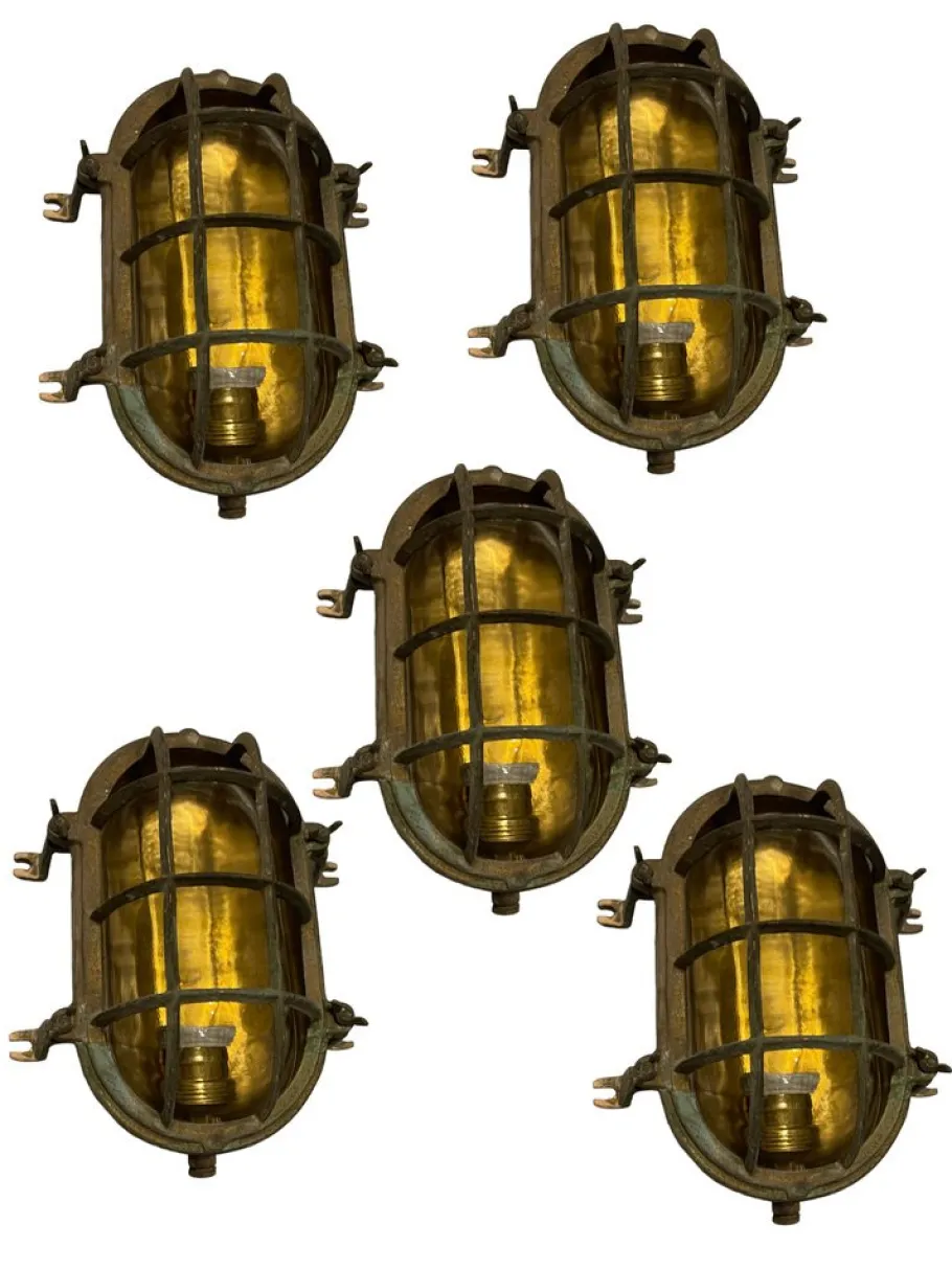 Sale Pamono Brass Garden Nautical Sconces, 1940s, Set of 5