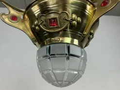 New Pamono Brass Jugendstil Pendant with Red Crystals, 1890s