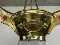 New Pamono Brass Jugendstil Pendant with Red Crystals, 1890s