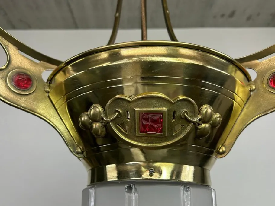 New Pamono Brass Jugendstil Pendant with Red Crystals, 1890s