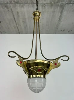 New Pamono Brass Jugendstil Pendant with Red Crystals, 1890s