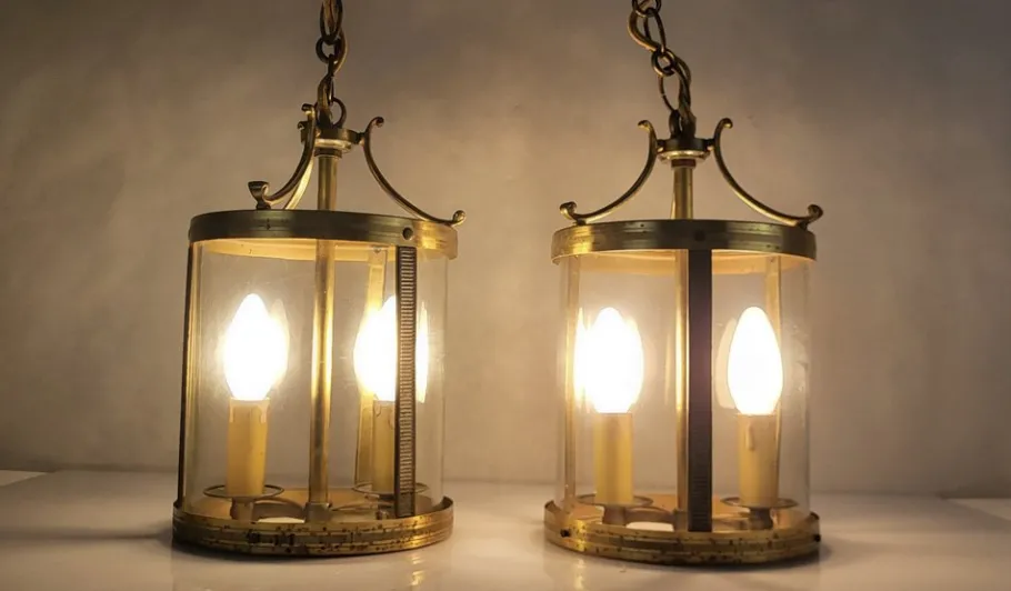 New Pamono Brass Lanterns, 1950s, Set of 2