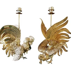 New Pamono Brass Rooster Table Lamps, 1960s, Set of 2