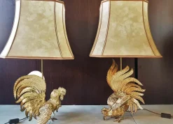 New Pamono Brass Rooster Table Lamps, 1960s, Set of 2