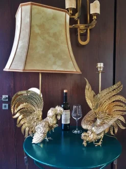 New Pamono Brass Rooster Table Lamps, 1960s, Set of 2