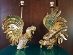 New Pamono Brass Rooster Table Lamps, 1960s, Set of 2