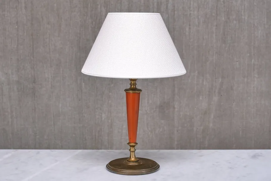 Discount Pamono Brass Table Lamp with Linen Shade by Erik Tidstrand for Nordiska Kompaniet, Sweden, 1927