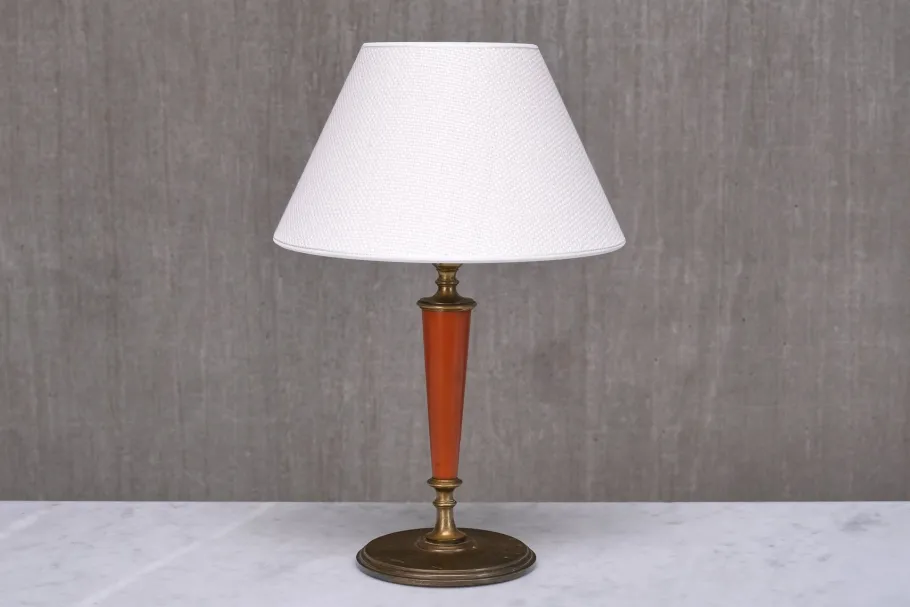 Discount Pamono Brass Table Lamp with Linen Shade by Erik Tidstrand for Nordiska Kompaniet, Sweden, 1927