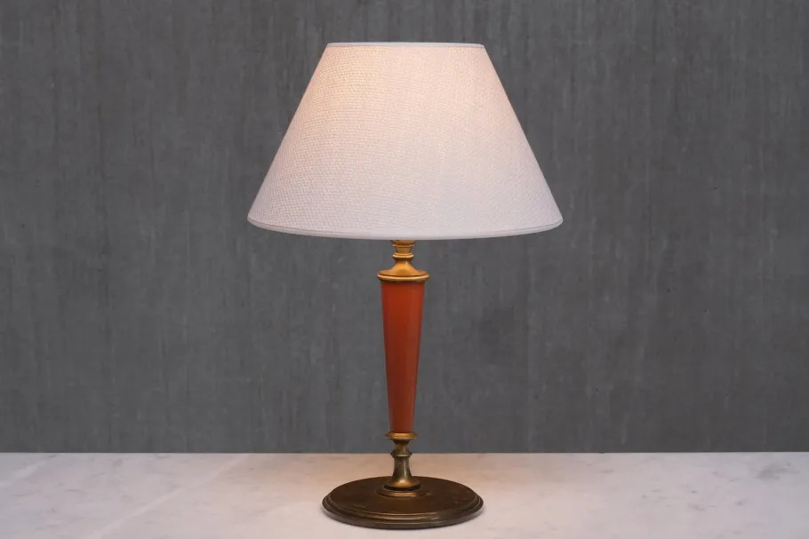 Discount Pamono Brass Table Lamp with Linen Shade by Erik Tidstrand for Nordiska Kompaniet, Sweden, 1927