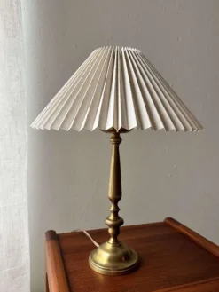 Sale Pamono Brass Table Lamp with Pleated Shade, 1960s