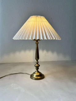 Sale Pamono Brass Table Lamp with Pleated Shade, 1960s