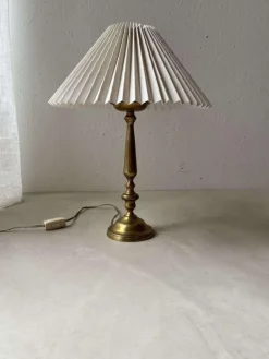 Sale Pamono Brass Table Lamp with Pleated Shade, 1960s