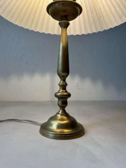 Sale Pamono Brass Table Lamp with Pleated Shade, 1960s
