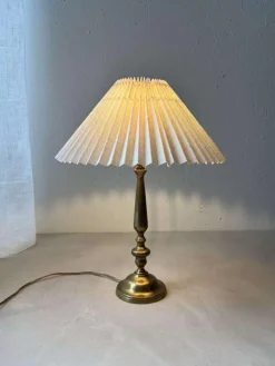 Sale Pamono Brass Table Lamp with Pleated Shade, 1960s