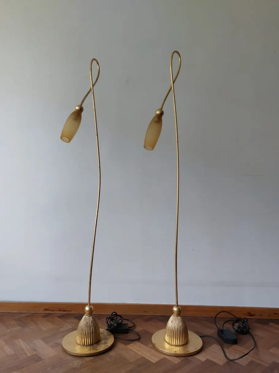 Online Pamono Brass Tulip Floor Lamps by Sergio Terrain, Italy, 1970s, Set of 2