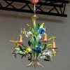 Clearance Pamono Bright Boho Chic Italian Tole Painted Metal Chandelier with Floral Decor, 1960s
