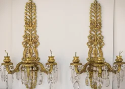 Discount Pamono Bronze and Cut Glass Wall-Mounted Chandeliers, Set of 2