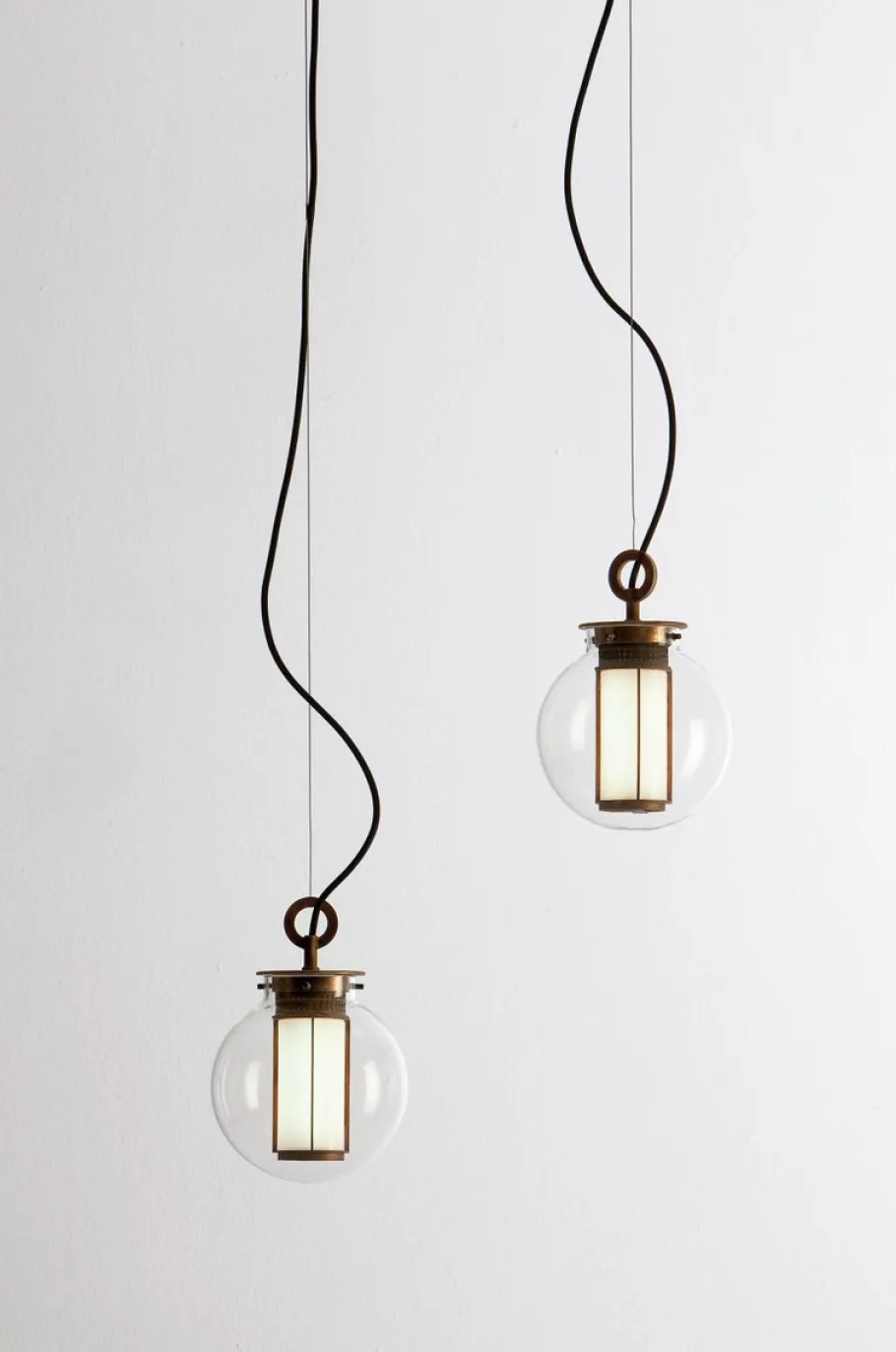 Clearance Pamono Bronze and Transparent Glass Bai T Di Di Pendant Lamp by Parachilna