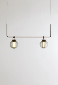 Clearance Pamono Bronze and Transparent Glass Bai T Di Di Pendant Lamp by Parachilna