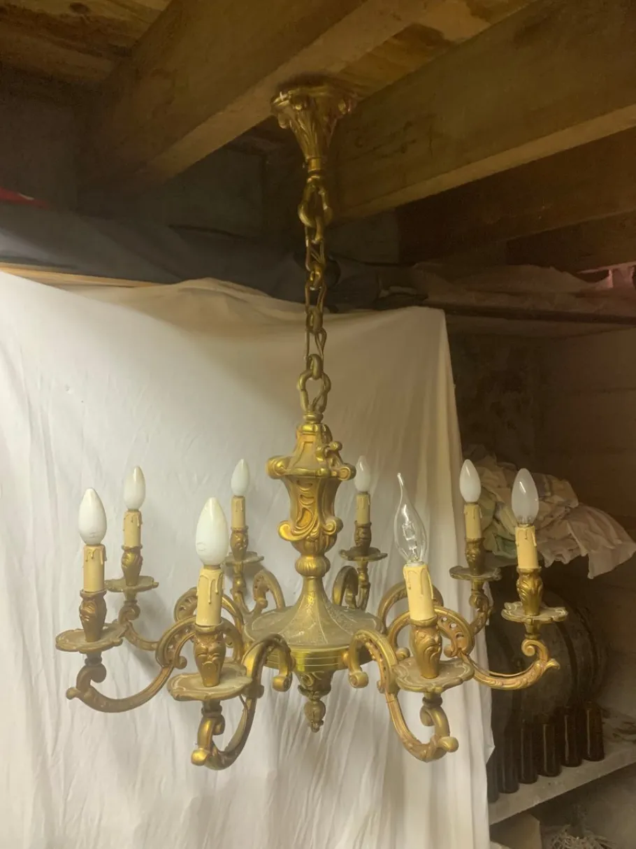 Online Pamono Bronze 8-Arm Chandelier, 1920s