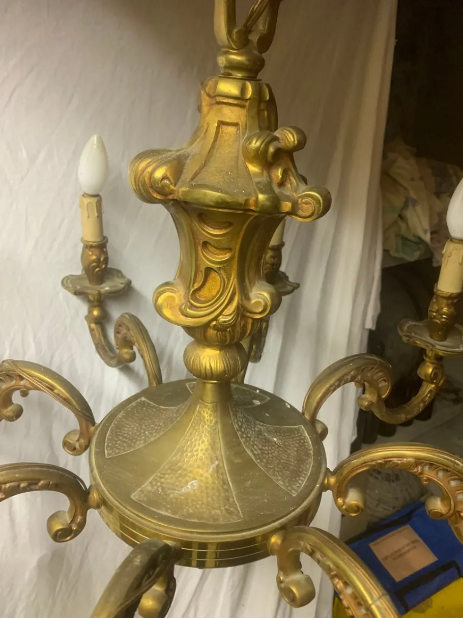 Online Pamono Bronze 8-Arm Chandelier, 1920s