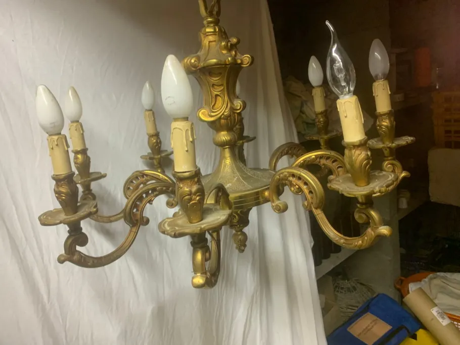 Online Pamono Bronze 8-Arm Chandelier, 1920s