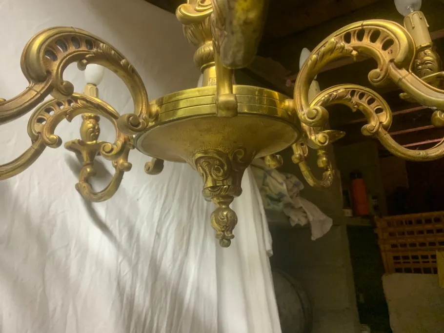 Online Pamono Bronze 8-Arm Chandelier, 1920s