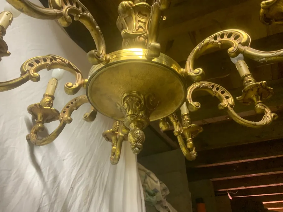 Online Pamono Bronze 8-Arm Chandelier, 1920s