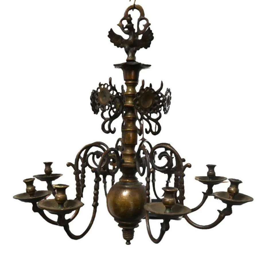 New Pamono Bronze Candle Chandelier with Eight Arms