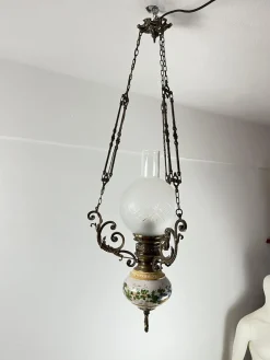 Discount Pamono Bronze, Ceramic and Glass Hanging Light, Italy, 1950s