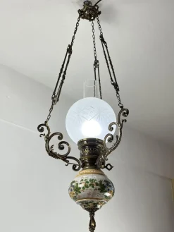 Discount Pamono Bronze, Ceramic and Glass Hanging Light, Italy, 1950s