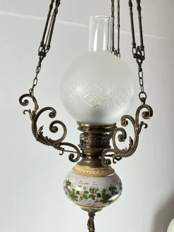 Discount Pamono Bronze, Ceramic and Glass Hanging Light, Italy, 1950s