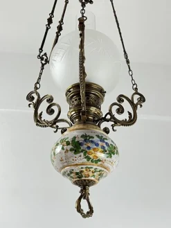 Discount Pamono Bronze, Ceramic and Glass Hanging Light, Italy, 1950s