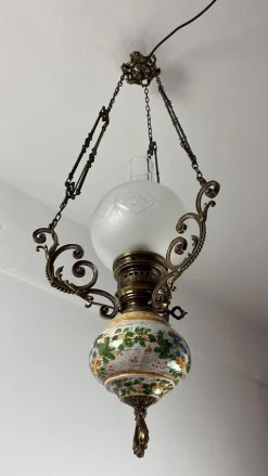 Discount Pamono Bronze, Ceramic and Glass Hanging Light, Italy, 1950s