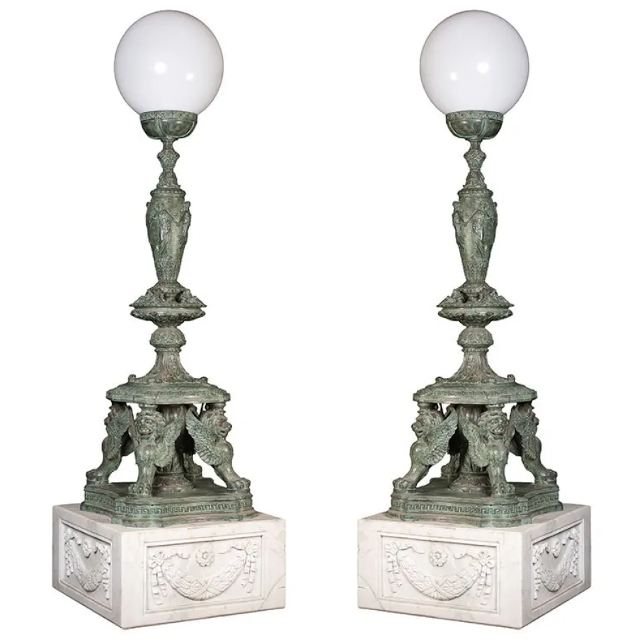 Outlet Pamono Bronze Lamps on Marble Base, 1980s, Set of 2