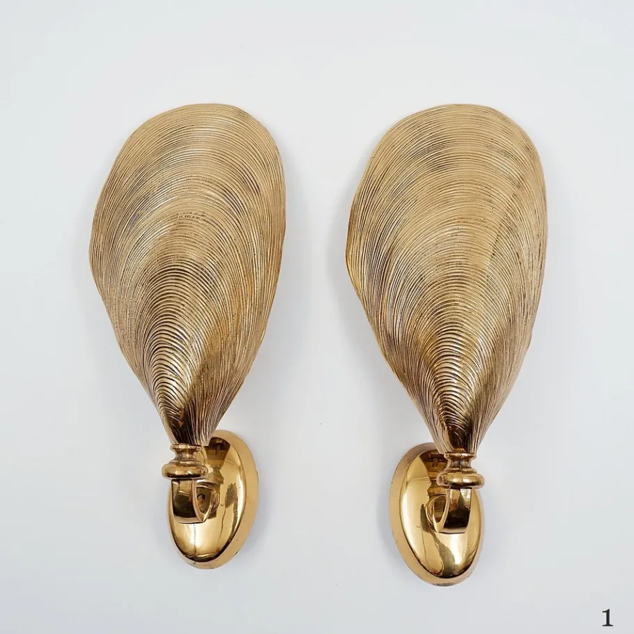 New Pamono Bronze Mussel Shell Sconces from Maison Jansen, 1970s, Set of 2