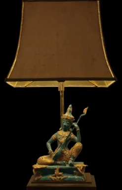 Discount Pamono Bronze Table Lamp of Prince Phra Aphai Man Playing Jakhee, Thailand, 1970s