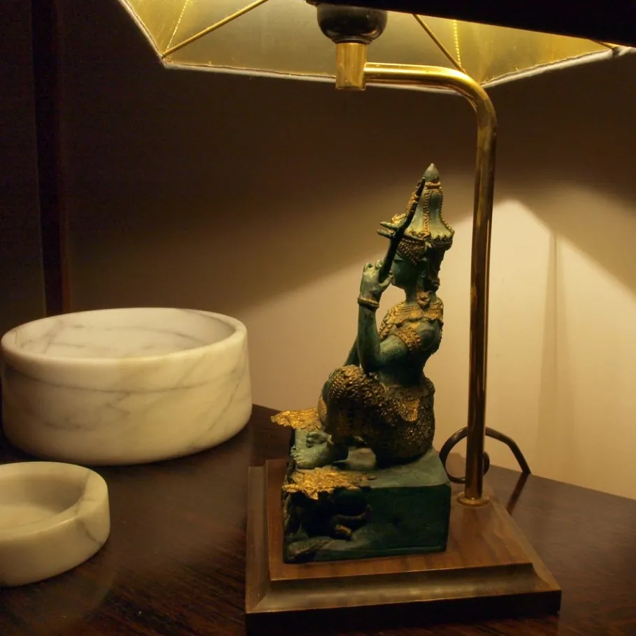 Discount Pamono Bronze Table Lamp of Prince Phra Aphai Man Playing Jakhee, Thailand, 1970s