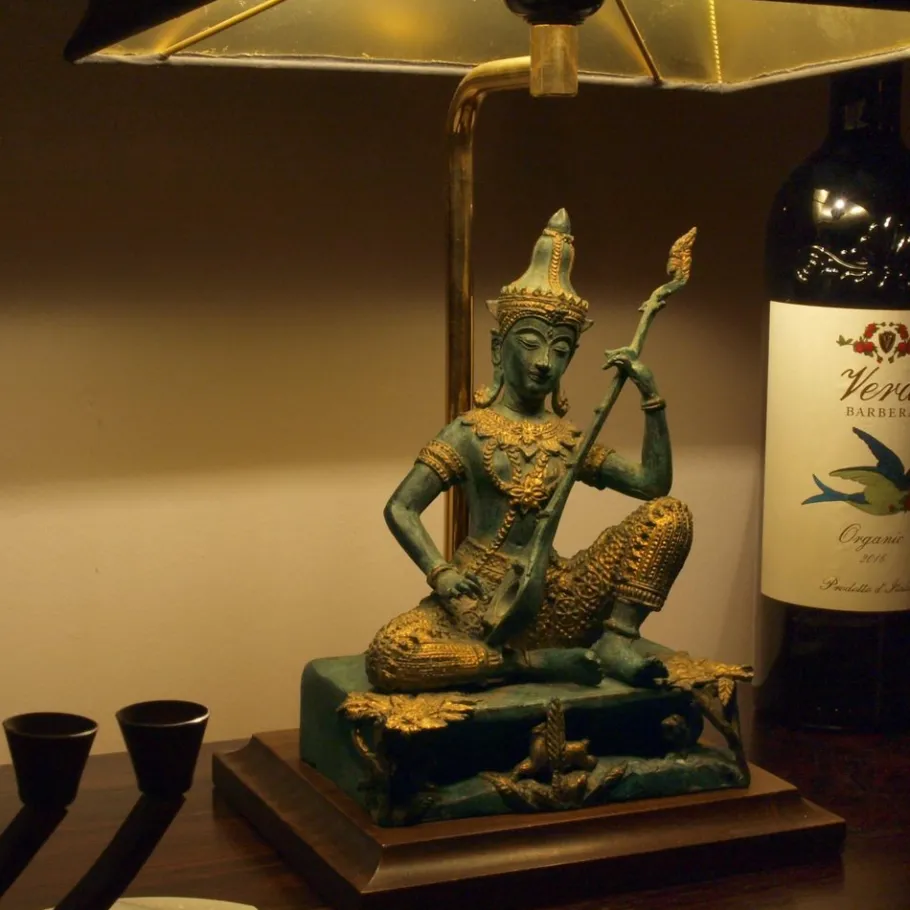 Discount Pamono Bronze Table Lamp of Prince Phra Aphai Man Playing Jakhee, Thailand, 1970s