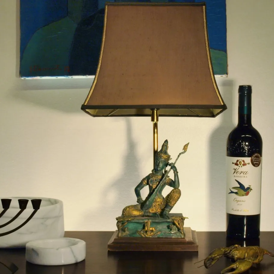 Discount Pamono Bronze Table Lamp of Prince Phra Aphai Man Playing Jakhee, Thailand, 1970s