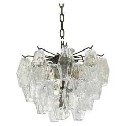 New Pamono Bronzed Chandelier with Poliedri Murano Glass by Simoeng