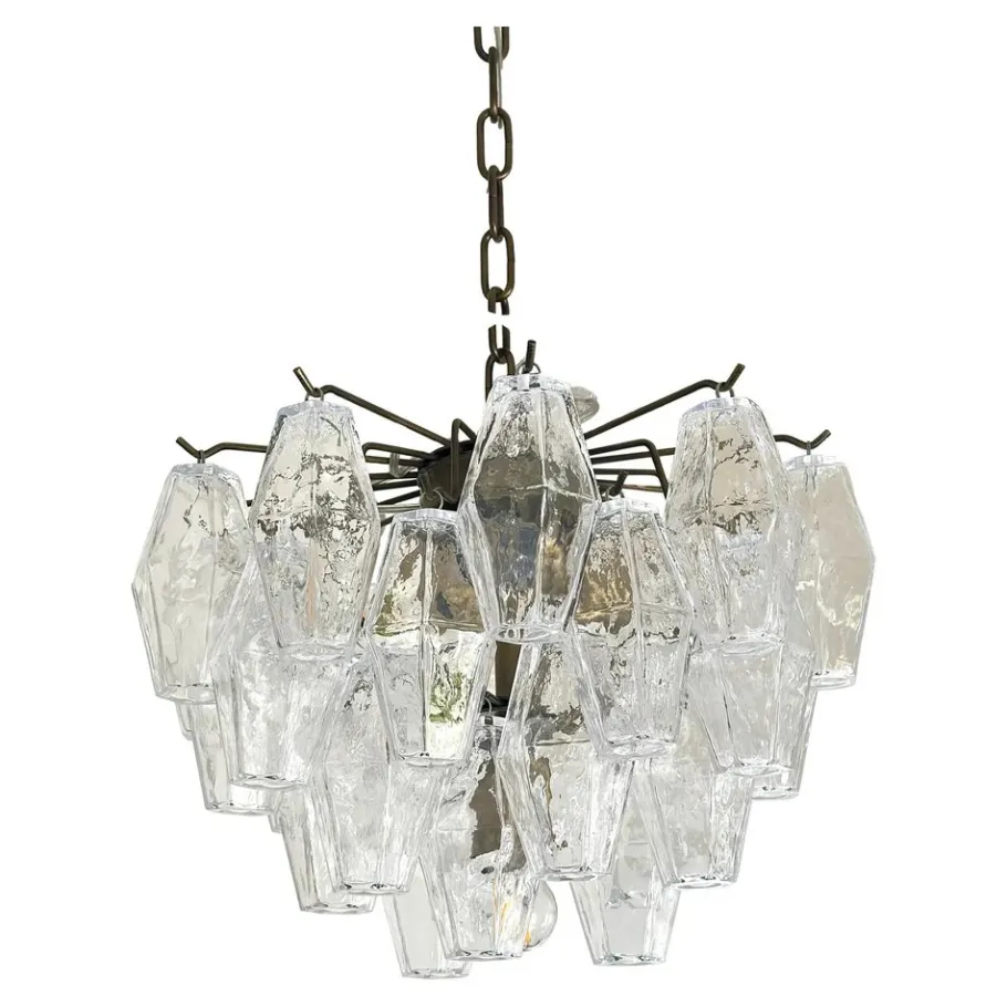 New Pamono Bronzed Chandelier with Poliedri Murano Glass by Simoeng