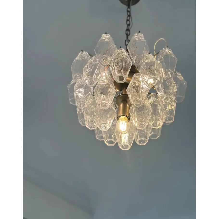 New Pamono Bronzed Chandelier with Poliedri Murano Glass by Simoeng