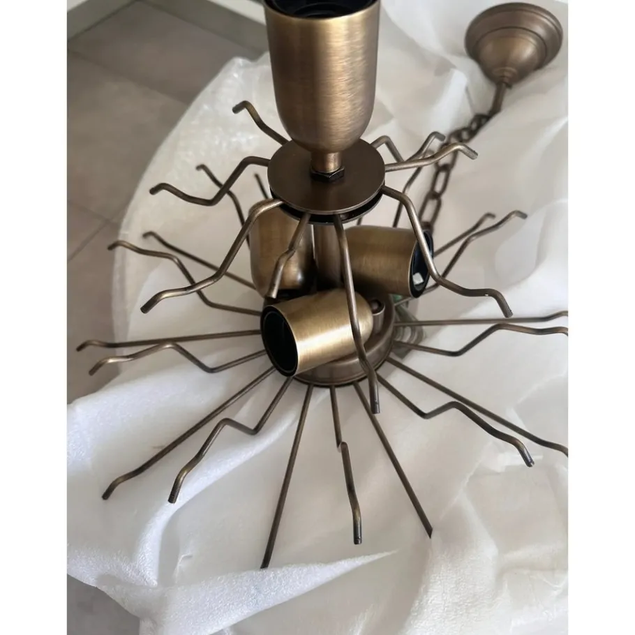 New Pamono Bronzed Chandelier with Poliedri Murano Glass by Simoeng