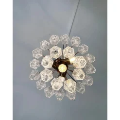 New Pamono Bronzed Chandelier with Poliedri Murano Glass by Simoeng