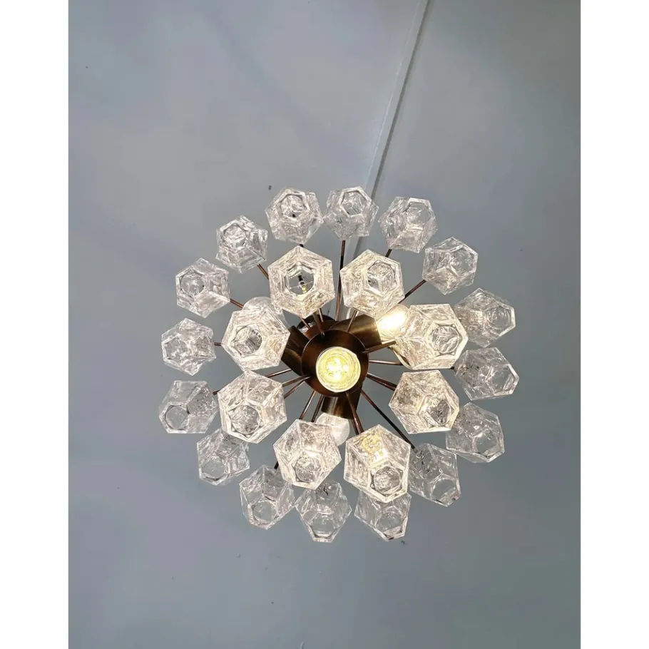 New Pamono Bronzed Chandelier with Poliedri Murano Glass by Simoeng