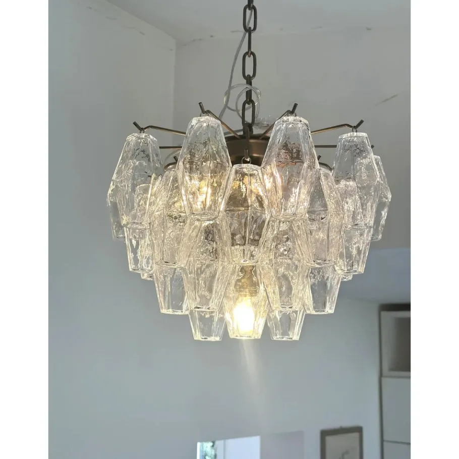 New Pamono Bronzed Chandelier with Poliedri Murano Glass by Simoeng