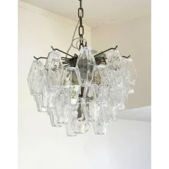 New Pamono Bronzed Chandelier with Poliedri Murano Glass by Simoeng